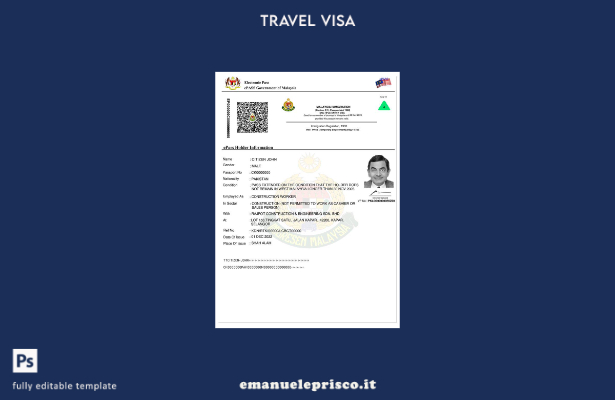 modello di visto d'ingresso per Malesia e pass in stile verificato